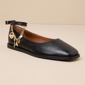 Free People Black Flats with Gold Charm